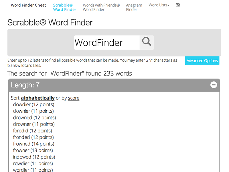 Scrabble word finder